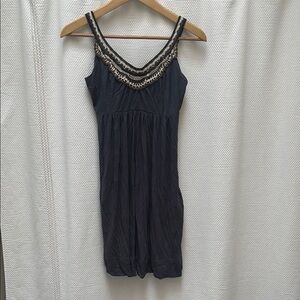 BCBGMAXAZRIA Crochet Neck Charcoal Gray Mini Dress With Pockets!! XXSP